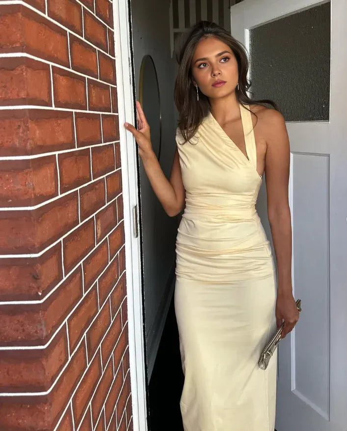 Robe Weitese charmante fourreau dos nu en satin jaune clair longue robe de bal robe de soirée robe de soirée